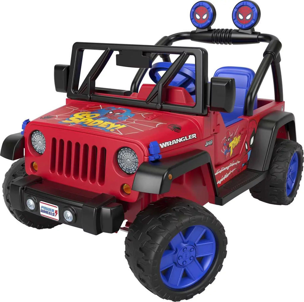 Vehicle Ages Battery-Powered Power 3-7 a Jeep Wrangler Sounds, Spider-Man 12V with Ride-On Child for Wheels
