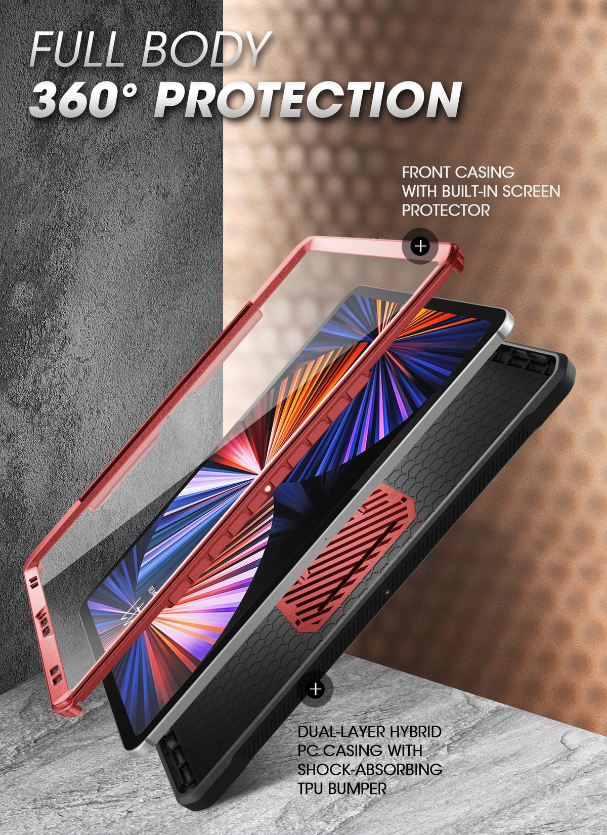 12.9 SUPCASE Full-Body 2020), Charging Pencil Built-in with Screen Inch / Pro Beetle Rugged Series Apple iPad Unicorn Kickstand Support (2021 for Pro Case (Ruddy) Protective Protector Case