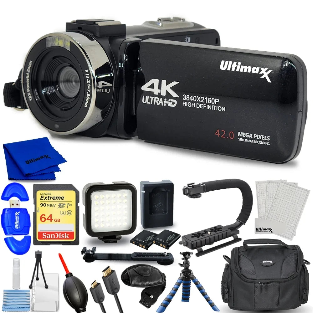 LED Bundle Video 4K Camera HD Vlog Ultra with 42MP Light Ultimaxx Camcorder