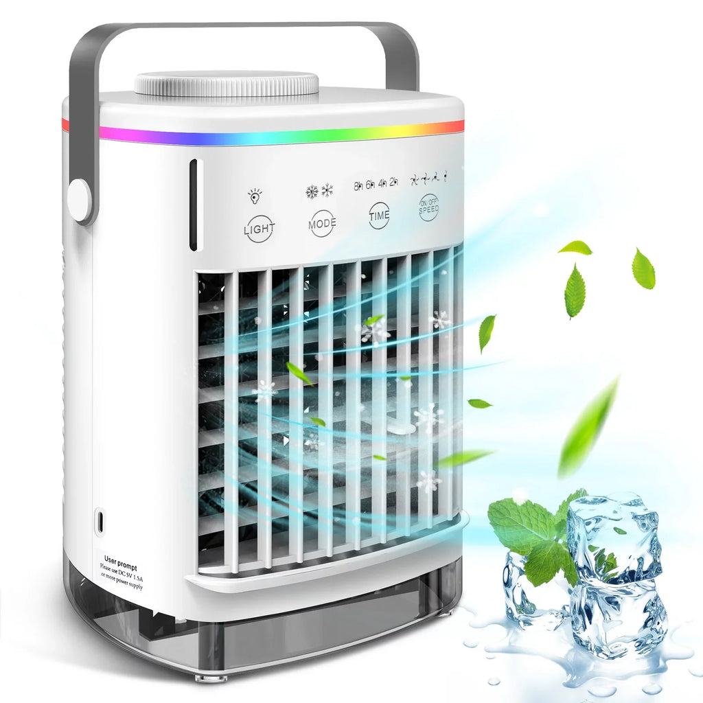 2-8H Air Light 7 Portable Hiroke Timer Fan Desk Office for Night Desktop Conditioners Fan Spray Personal Camping & 4-Speed Cooler Air with Home Conditioner Mini Air